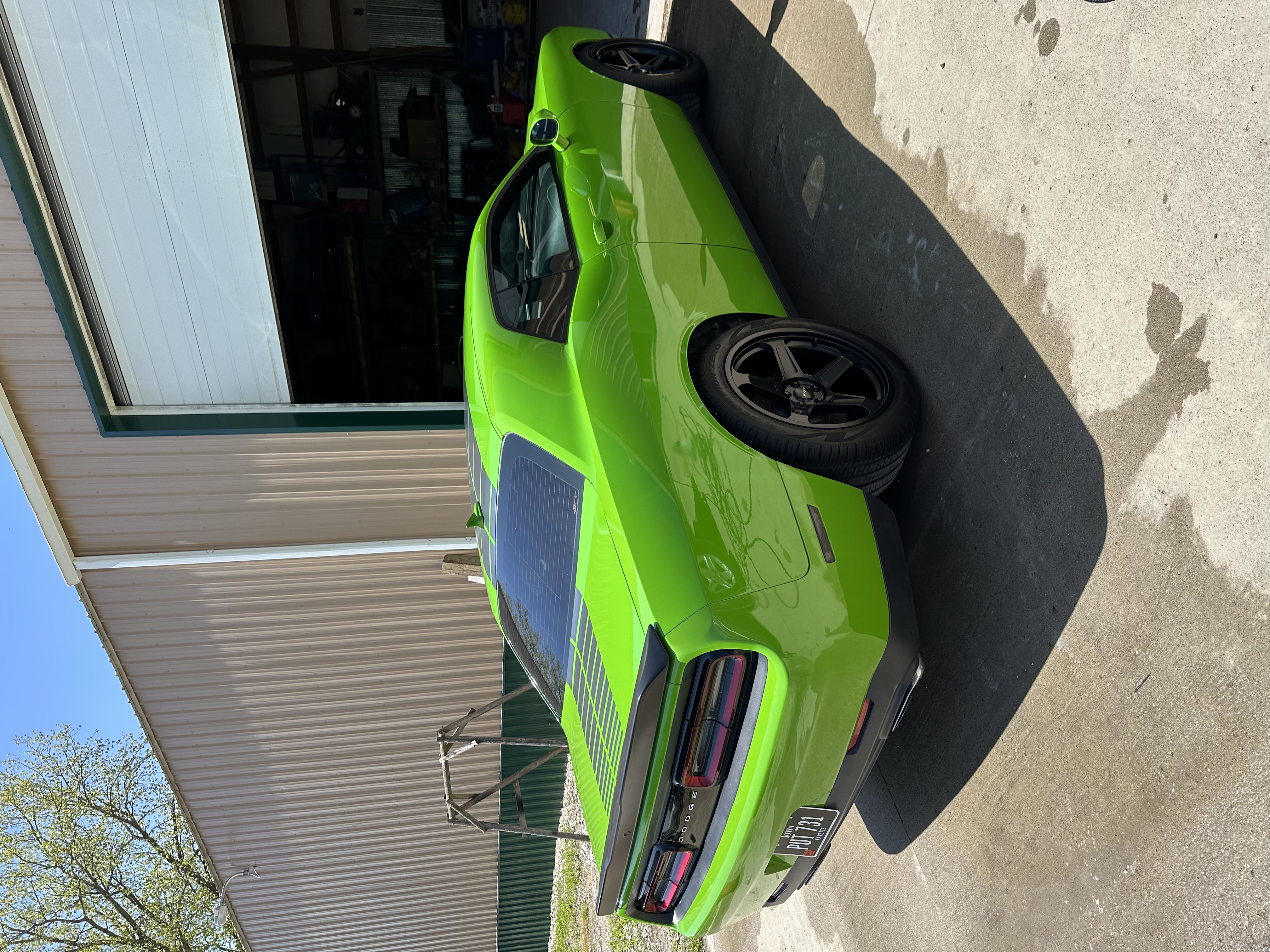 Green Dodge Challenger exterior detail